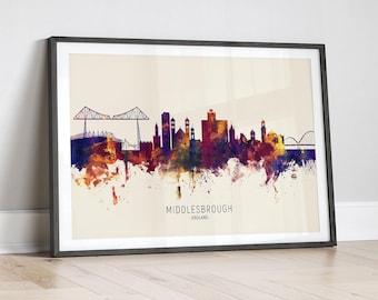 Middlesbrough Skyline England, Painting Art Print Poster LX (14948)