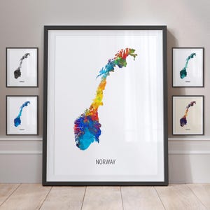 Norway Map, Watercolour Painting Art Print Poster MX (10904)