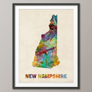 New Hampshire Watercolor Map USA, Art Print JX (407)