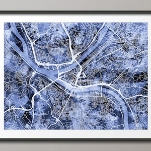 Pittsburgh Map, Pittsburgh Pennsylvania City Street Map, Art Print (1934)