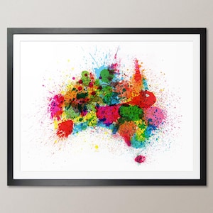 Australië kaart verfspatten, kunstafdruk (770)