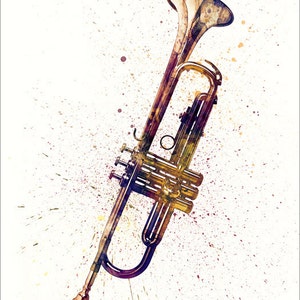 Trumpet, Abstract Watercolor Music Instrument Art Print 2000 image 3