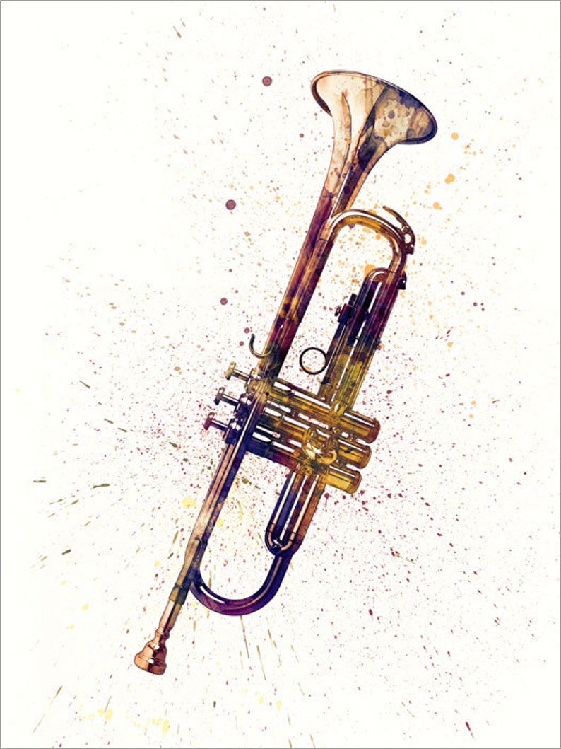 Trumpet, Abstract Watercolor Music Instrument Art Print 2000 image 3