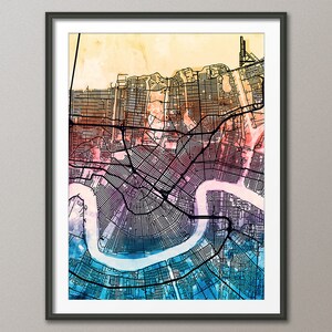 Carte de la Nouvelle-Orléans, carte des rues de la Nouvelle-Orléans en Louisiane, impression d'art (2085)