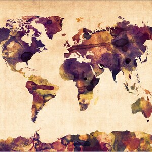 Watercolor Map of the World Map, Art Print 104 image 3