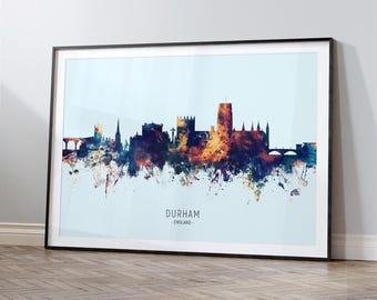 Skyline de Durham, Angleterre, poster impression d'art paysage urbain HX (12066)