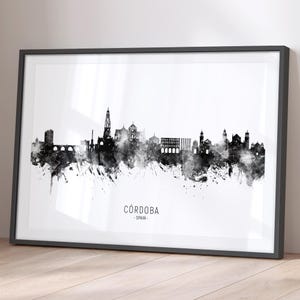 Póster con impresión artística de la silueta de Córdoba, España, paisaje urbano, BX (11712)