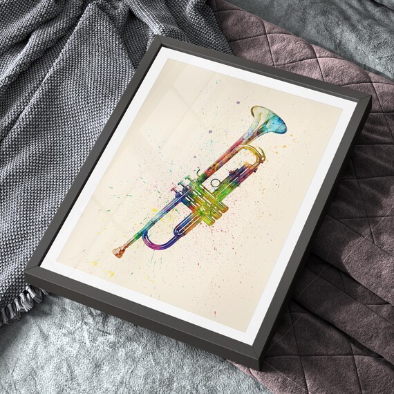 Trumpet Music Instrument, Abstract Watercolor - Art Print Poster