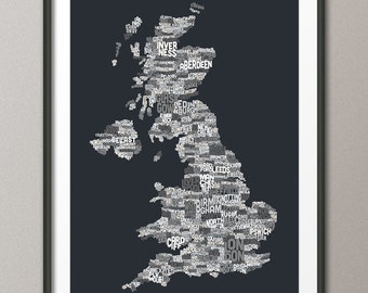 Great Britain UK City Text Map, Art Print (233)