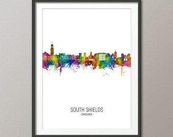 South Shields Skyline, South Shields England Cityscape Art Print Poster Portrait (30662)