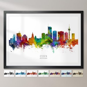 Essen Skyline Deutschland, Cityscape Painting Art Print Poster CX (6707)