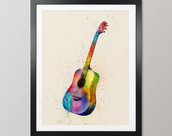 Akustische Gitarre Musikinstrument, Abstraktes Aquarell - Kunstdruck Poster (1986)