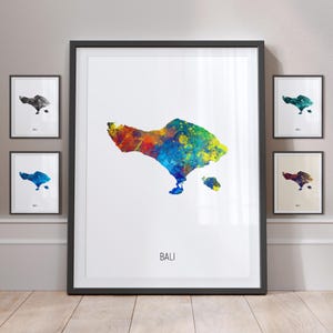 Carte de Bali, aquarelle, impression d'art poster MX (10778)