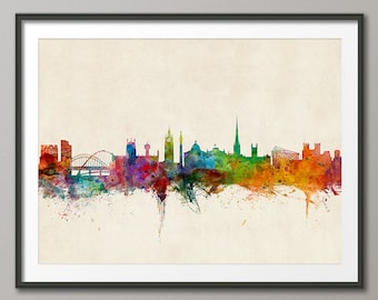 Newcastle Skyline, Newcastle England Cityscape Art Print (990)