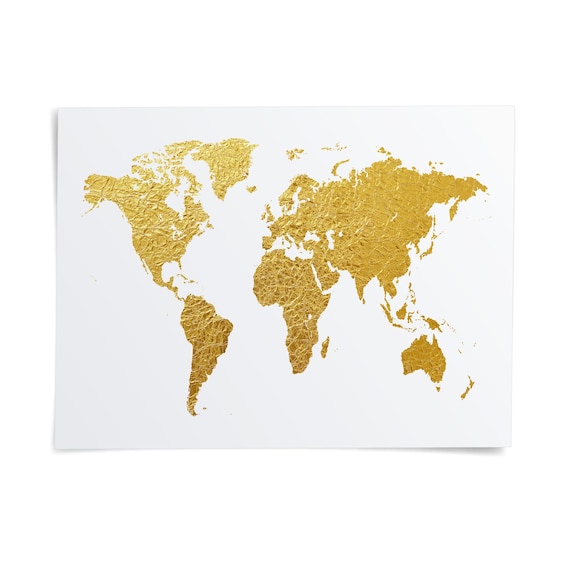 Gold World Map Wall Art, Print Poster WM (2465) - Etsy 日本