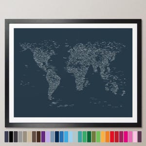 Carte du monde avec texte de la ville, affiche imprimée d'art, 61 x 91 cm - couleurs au choix LM (768)