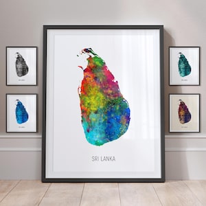 Carte du Sri Lanka, aquarelle, impression d'art, affiche MX (10943)