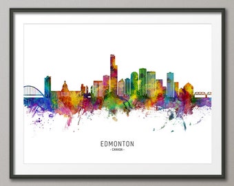 Edmonton Skyline Canada, Cityscape Painting Art Print Poster CX (26997)