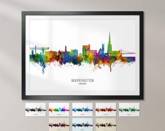 Warrington Skyline England, Cityscape Art Print Poster KX (16792)
