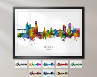 Ipswich Skyline England, Cityscape Art Print Poster KX (21382)