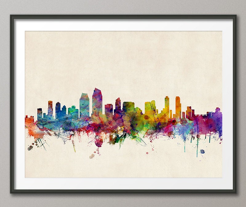 Prints California Cityscape Watercolor Painting Print Travel Poster
