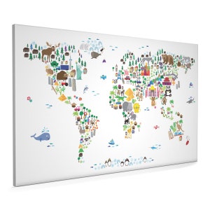 Animal Map of the World Map for children and kids, Canvas Art Print (61)