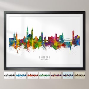 Bamberg Skyline Deutschland, Cityscape Painting Art Print Poster CX (25288)
