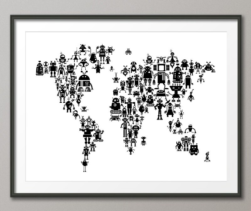 Robots Map of the World Map for children and kids Art Print | Etsy