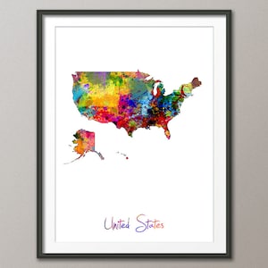 United States Watercolor Map, USA, Art Print (2478)