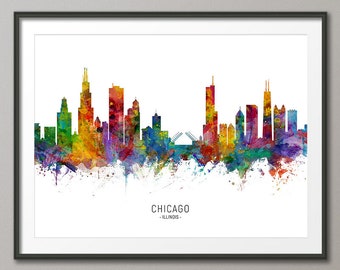 Chicago Skyline Illinois, Cityscape Painting Art Print Poster CX (6493)