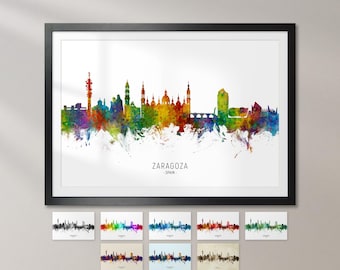 Zaragoza Skyline Spain, Cityscape Art Print Poster KX (6681)