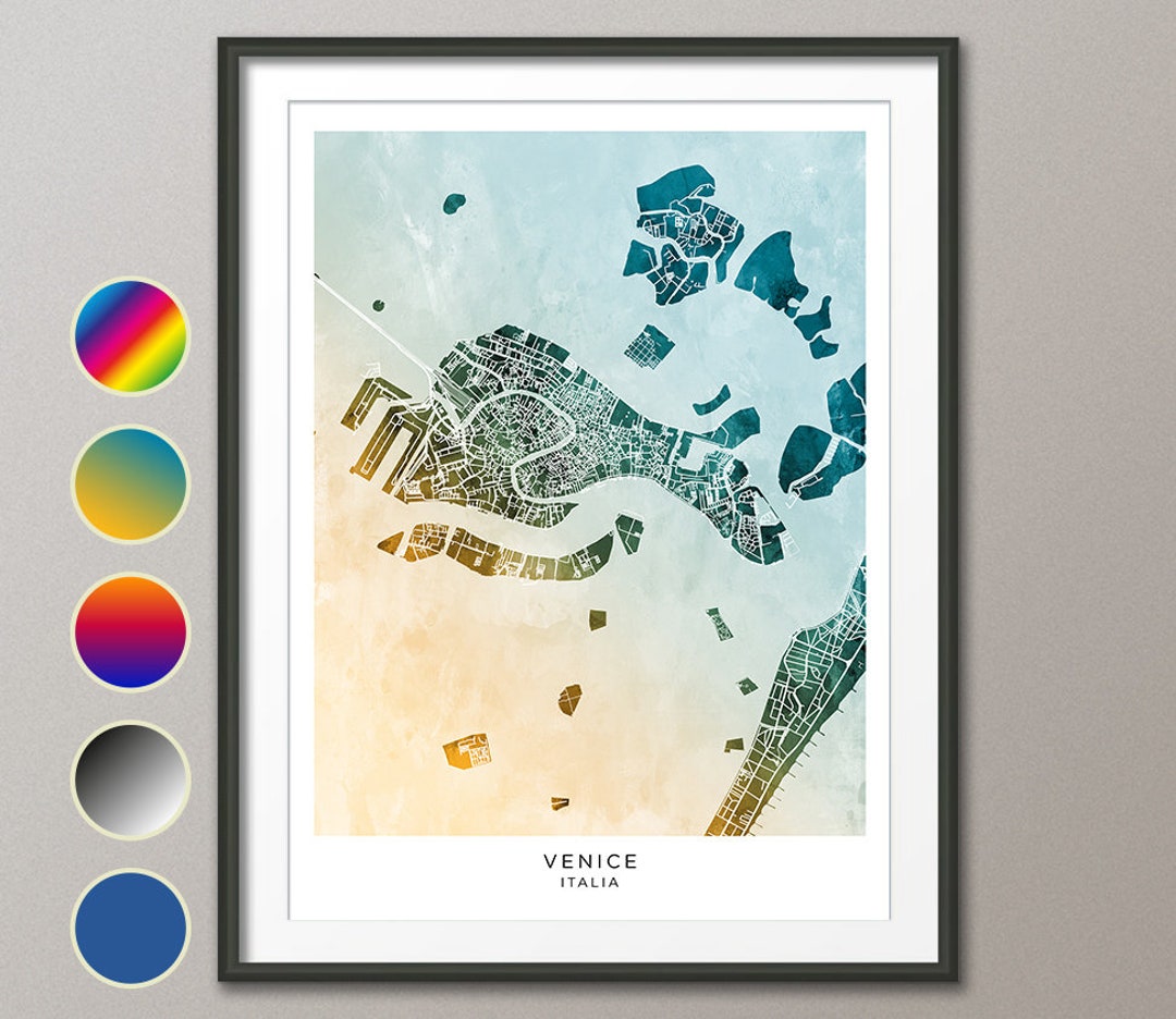 Venice Map, Italy City Map, Watercolour Art Print Poster (31252) - Etsy