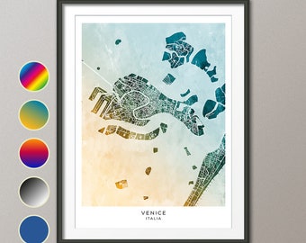 Venice Map, Italy City Map, Watercolour Art Print Poster (31252)