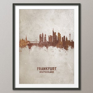 Frankfurt Skyline Germany, Rust on Concrete Cityscape Art Print Poster (4602)