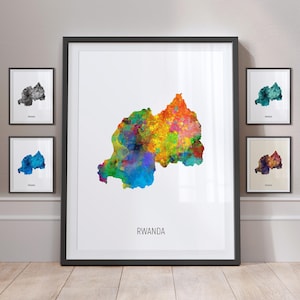Rwanda Map, Watercolour Painting Art Print Poster MX (10921)
