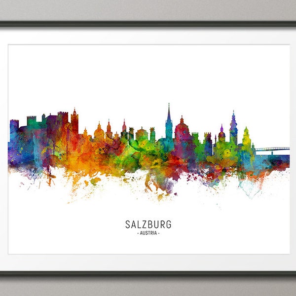 Salzburg Skyline Austria, Cityscape Painting Art Print Poster CX (6664)