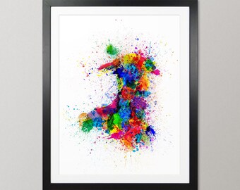 Wales Map, Abstract Paint Splashes Art Print Poster, Portrait - SP (2032)