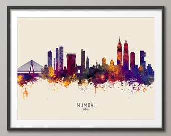 Mumbai Skyline India, Cityscape Painting Art Print Poster LS (14998)