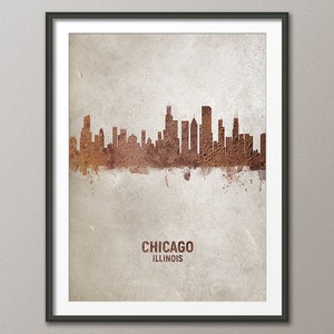 Chicago Skyline, Illinois, roest op beton stadsgezicht Art Print poster (4585)