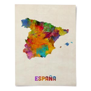 Spain Map Watercolour Art Print Poster, Country Travel Wall Decor - JM ((997) image 2