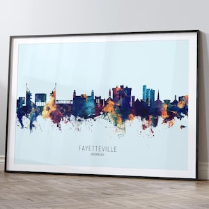 Fayetteville Skyline Arkansas, Cityscape Painting Art Print Poster HX (12194)