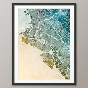 Oakland Map, California City Map, Watercolour Art Print Poster (21478)