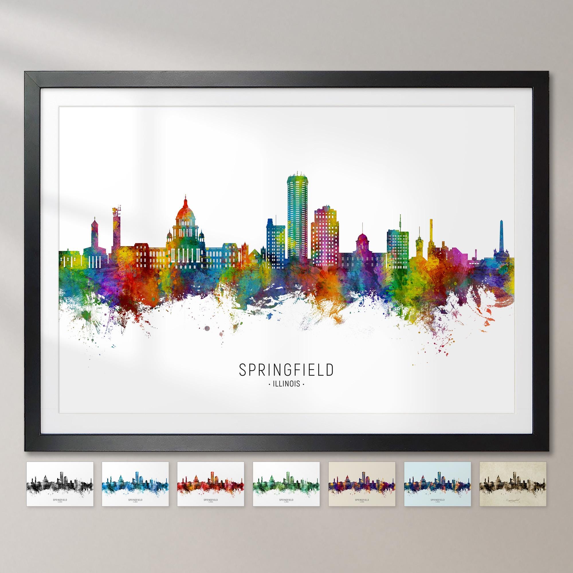 Springfield Skyline Illinois, Cityscape Painting Art Print Poster CX (32206)