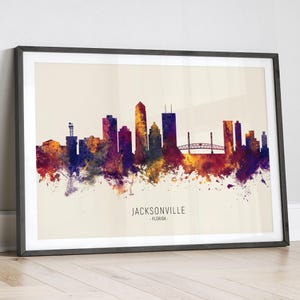 Jacksonville Skyline Florida, Cityscape Painting Art Print Poster LX (15159)