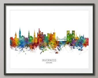 Inverness Skyline Scotland, Cityscape Painting Art Print Poster CX (6813)