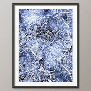 Carte de Rome, carte de la ville de Rome Italie, impression d'art bleu (4573)