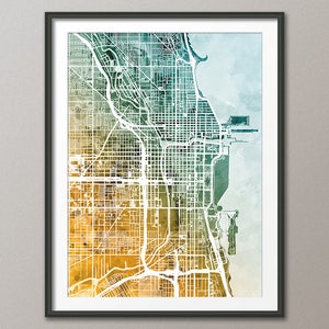 Carte de Chicago, plan des rues de la ville de Chicago, Illinois, impression d'art (3003)