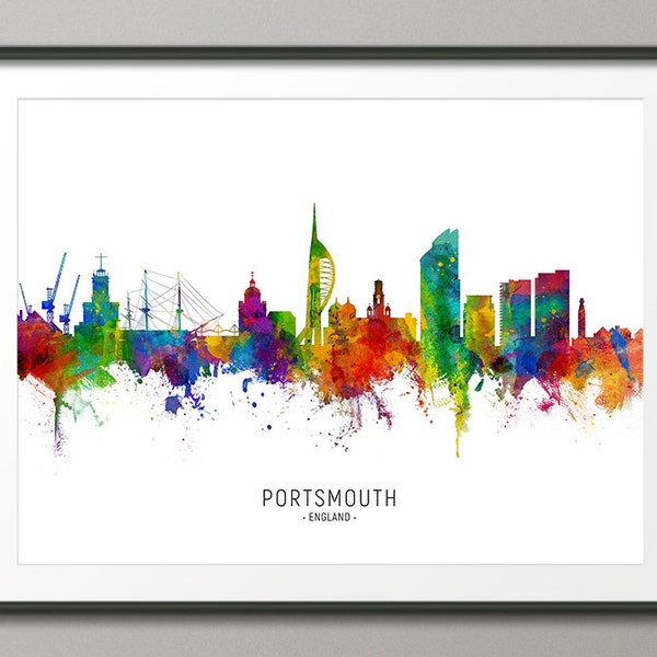 Portsmouth Skyline England, Cityscape Painting Art Print Poster CX (6586)