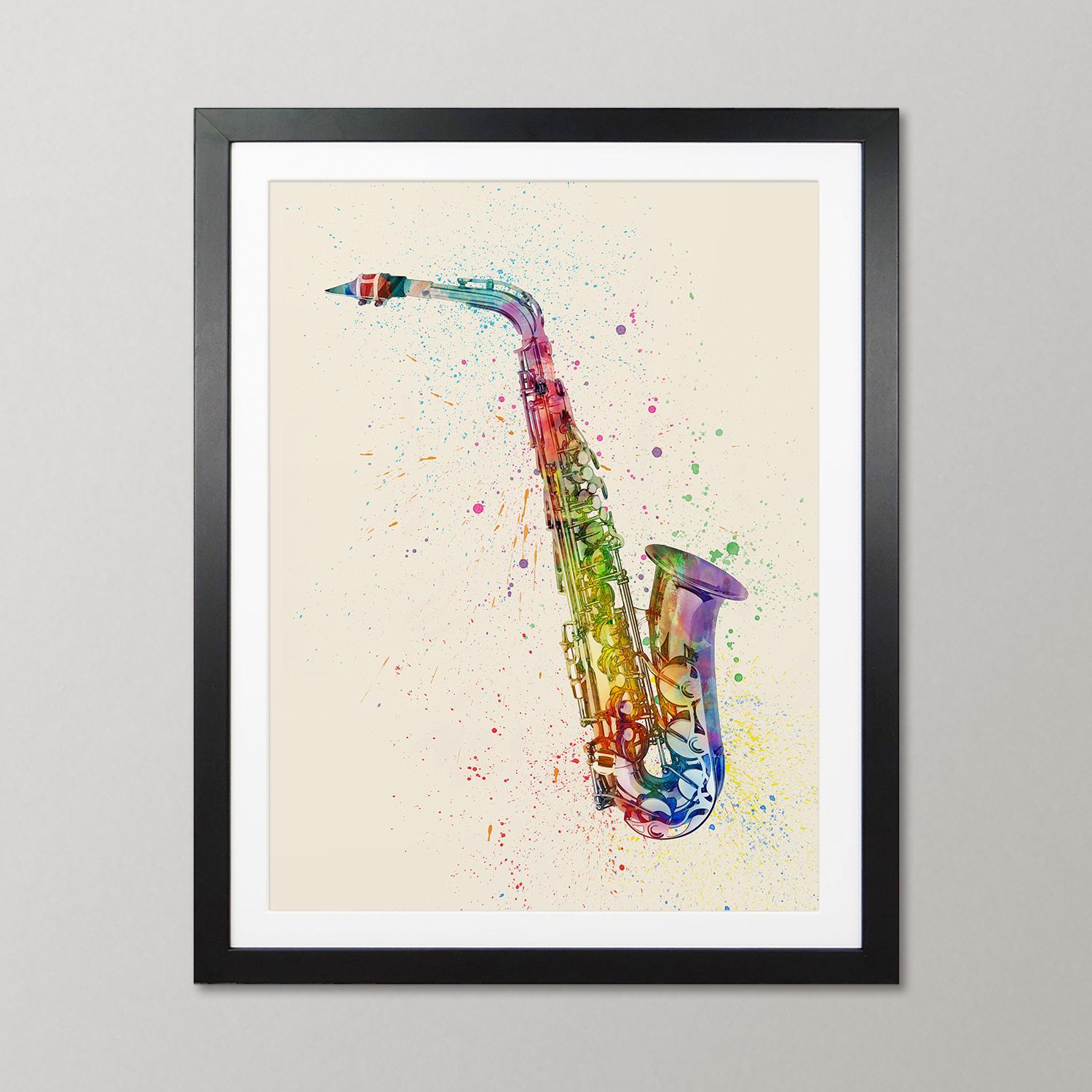 Saxophone Music Instrument, Abstract Watercolor - Art Print Poster