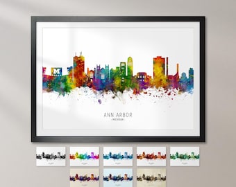 Ann Arbor Skyline Michigan, Cityscape Art Print Poster KX (8908)